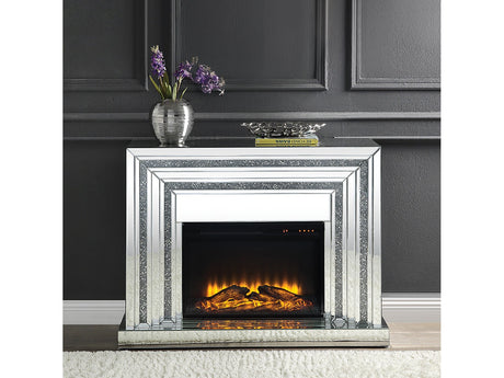 Noralie Mirrored & Faux Diamond Fireplace w / Insert (49" W) - Ornate Home
