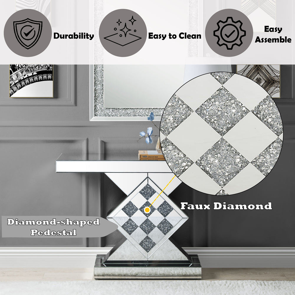 Noralie Mirrored/Faux Diamonds Console Table - Ornate Home