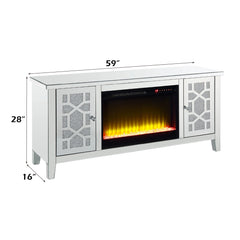 Noralie Mirrored & Faux Diamonds TV Stand w/ Fireplace Insert - Ornate Home
