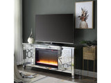 Noralie Mirrored & Faux Diamonds TV Stand w/ Fireplace Insert - Ornate Home