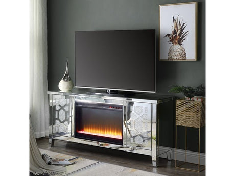 Noralie Mirrored & Faux Diamonds TV Stand w/ Fireplace Insert - Ornate Home