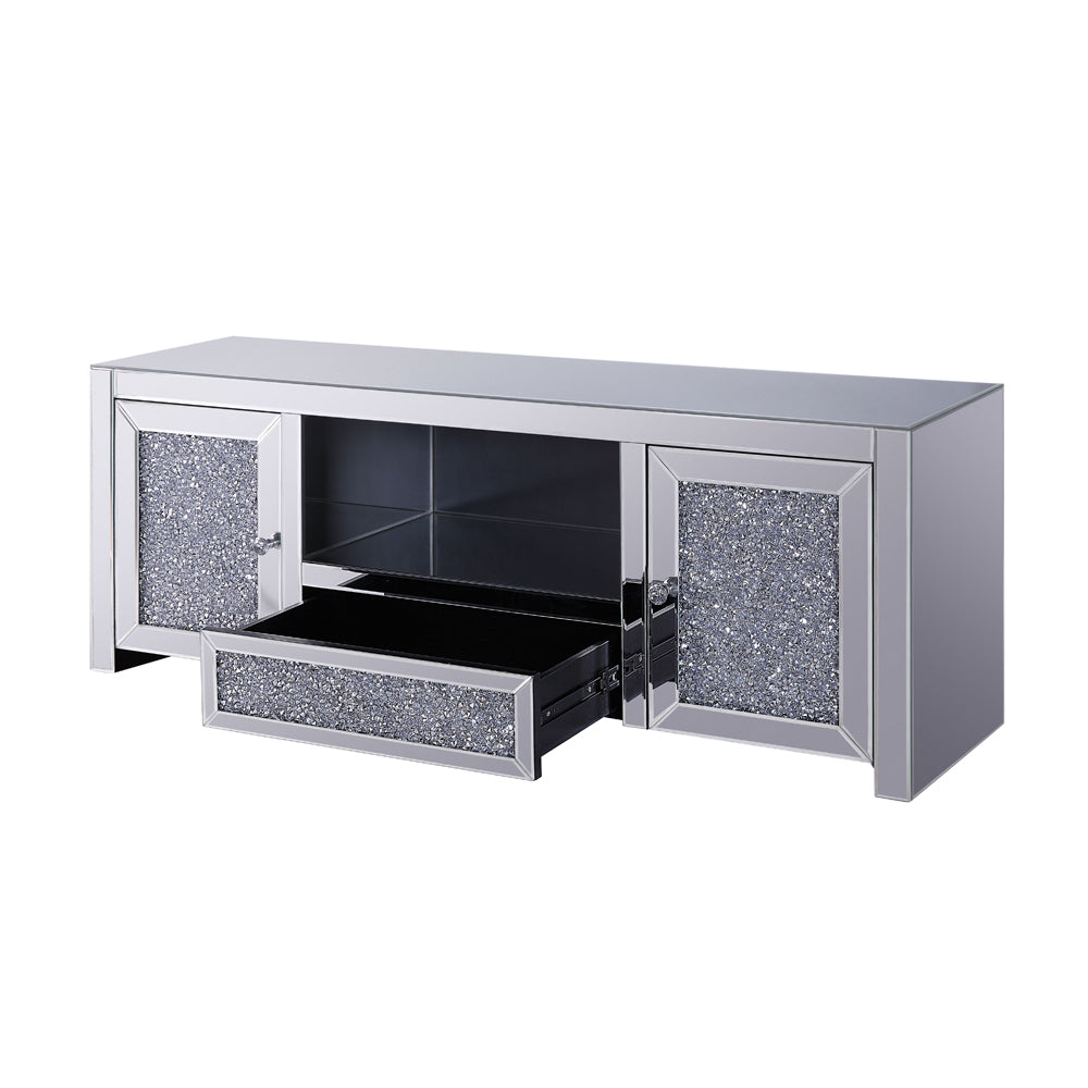 Noralie Mirrored & Faux Diamonds TV Stand w/ Storage - Ornate Home