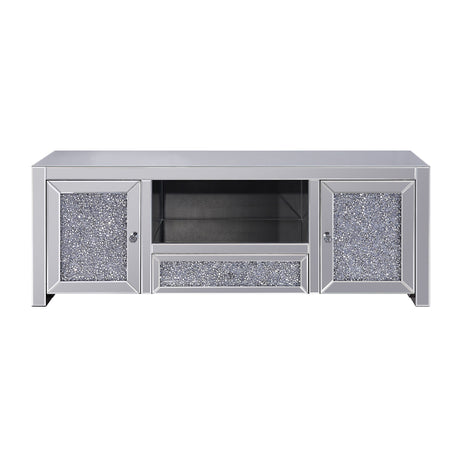 Noralie Mirrored & Faux Diamonds TV Stand w/ Storage - Ornate Home