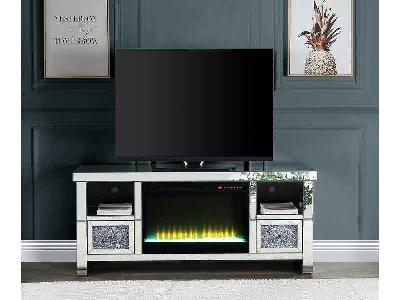 Noralie Stacked Drawers Faux Diamonds TV Stand W/Fireplace - Ornate Home