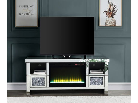Noralie Stacked Drawers Faux Diamonds TV Stand W/Fireplace - Ornate Home