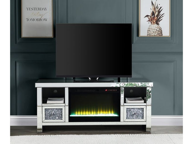 Noralie Stacked Drawers Faux Diamonds TV Stand W/Fireplace - Ornate Home