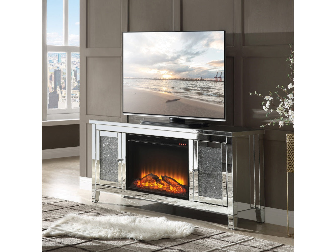 Noralie Tv Stand W/Fireplace (28"H) - Ornate Home