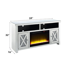 Noralie X-Detail Doors Faux Diamonds TV Stand W/Fireplace - Ornate Home