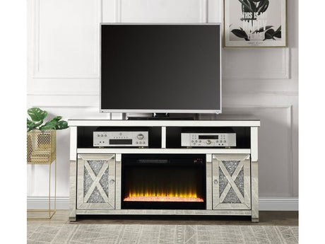 Noralie X-Detail Doors Faux Diamonds TV Stand W/Fireplace - Ornate Home