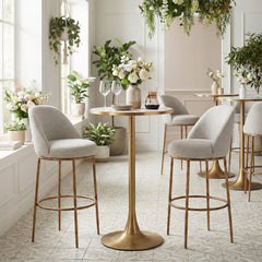 Nordhavn Beige & Gold Swivel Barstool - Ornate Home