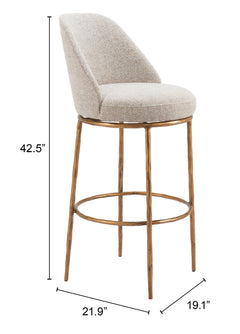 Nordhavn Beige & Gold Swivel Barstool - Ornate Home