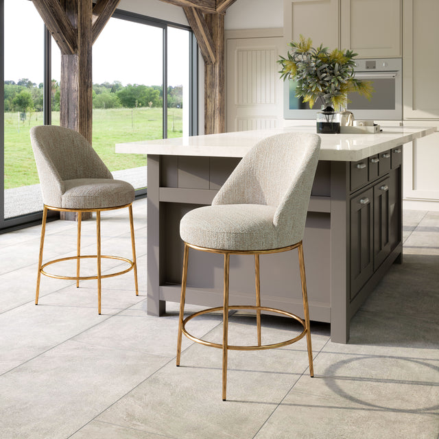 Nordhavn Beige & Gold Swivel Counter Stool - Ornate Home