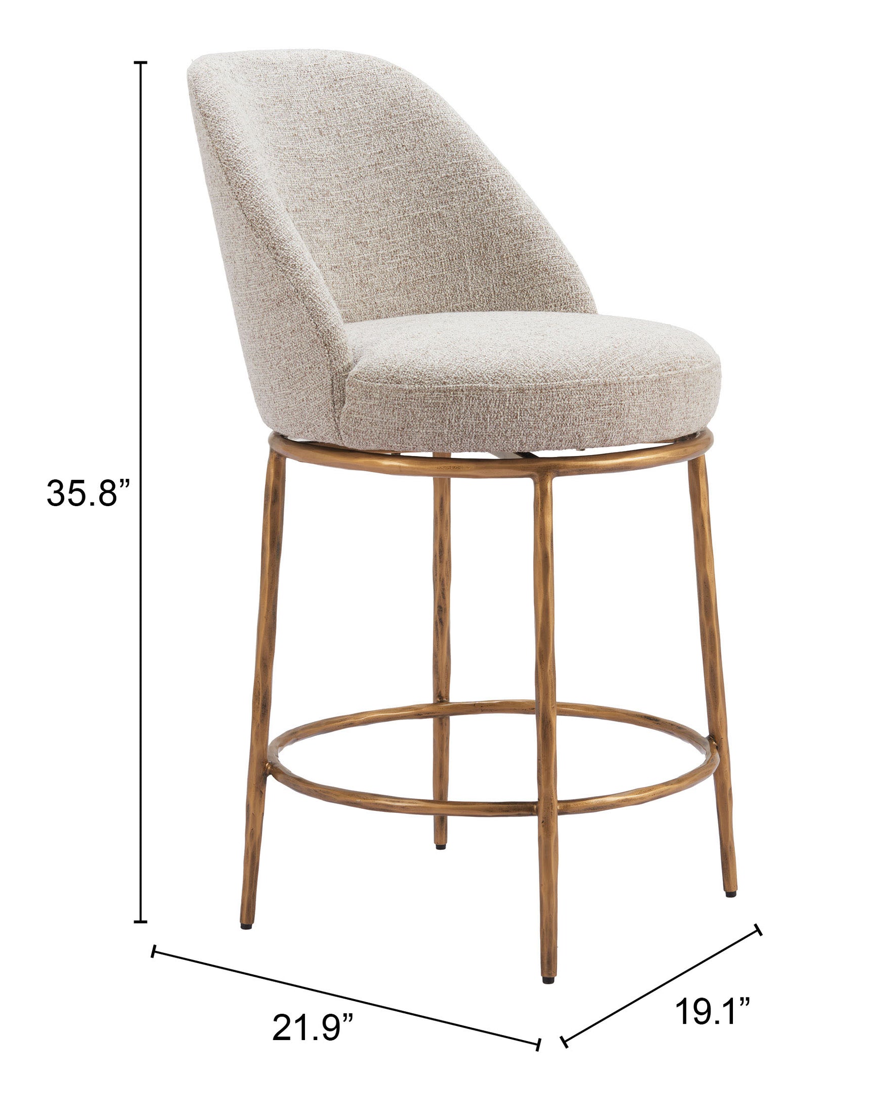 Nordhavn Beige & Gold Swivel Counter Stool - Ornate Home