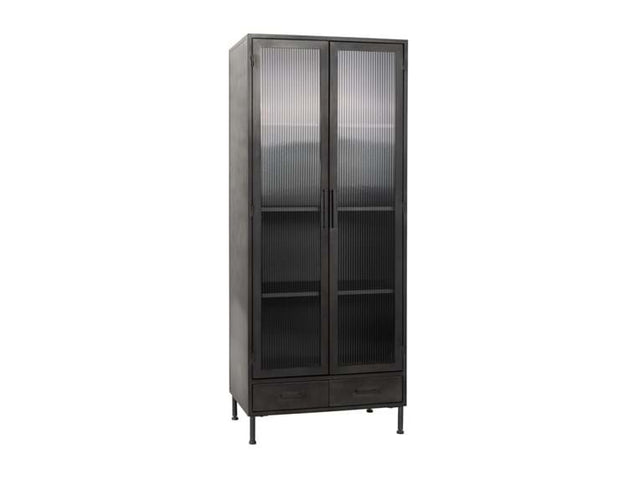 Nore Black Metal/Glass Tall Cabinet - Ornate Home