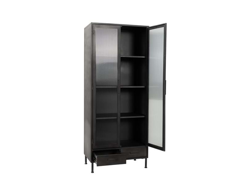 Nore Black Metal/Glass Tall Cabinet - Ornate Home