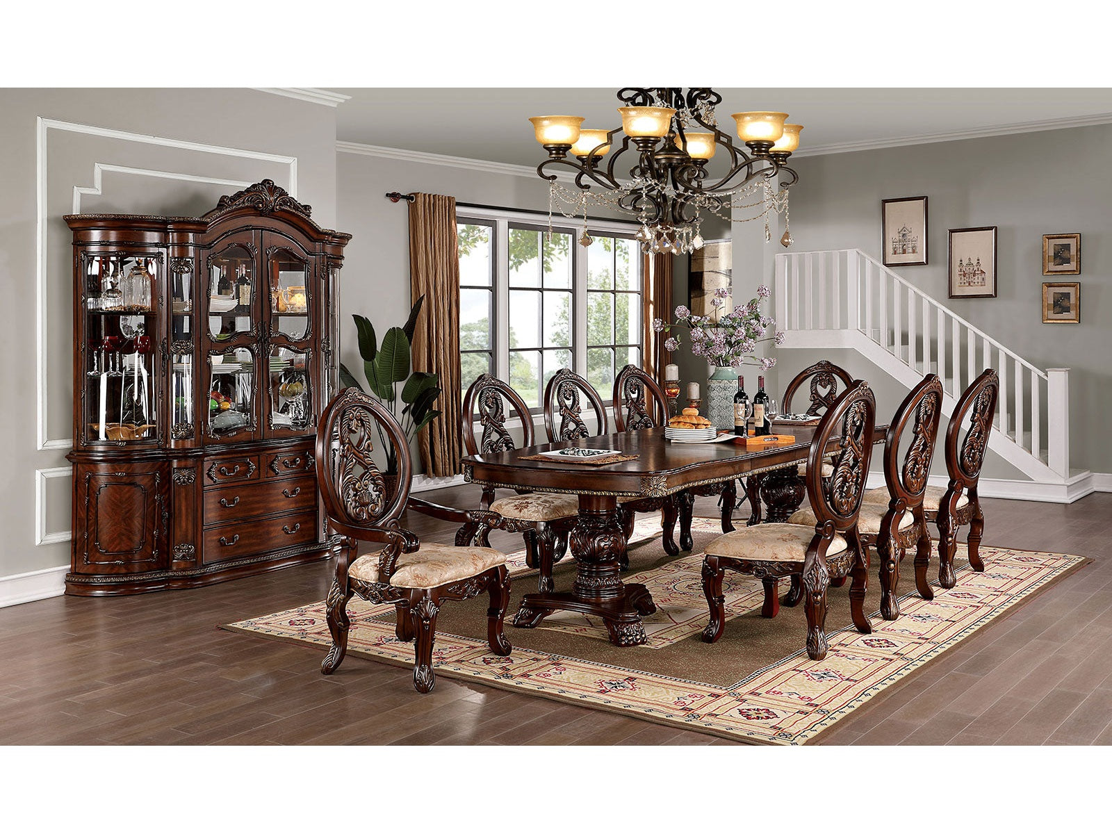 Normandy Brown Cherry/Tan 7 Pc. Dining Room Set - Ornate Home