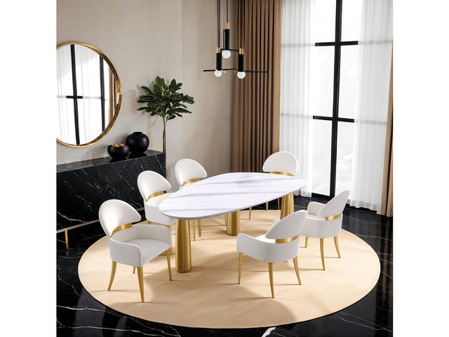 Northam White/Matte Gold Dining Table - Ornate Home