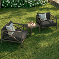 Northlake Weathered Gray Flint 3-Piece Outdoor Patio Teak Wood Furniture Set with Armchair and Side Table - Ornate Home