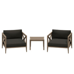 Northlake Weathered Gray Flint 3-Piece Outdoor Patio Teak Wood Furniture Set with Armchair and Side Table - Ornate Home