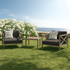 Northlake Weathered Gray Flint 3-Piece Outdoor Patio Teak Wood Furniture Set with Armchair and Side Table - Ornate Home