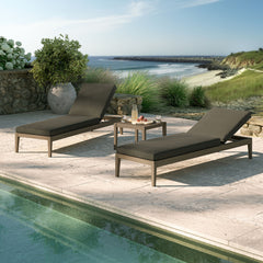 Northlake Weathered Gray Flint 3-Piece Outdoor Patio Teak Wood Furniture Set with Chaise Lounges and Side Table - Ornate Home