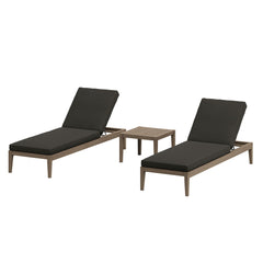 Northlake Weathered Gray Flint 3-Piece Outdoor Patio Teak Wood Furniture Set with Chaise Lounges and Side Table - Ornate Home