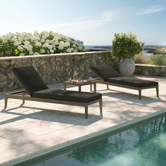 Northlake Weathered Gray Flint 3-Piece Outdoor Patio Teak Wood Furniture Set with Chaise Lounges and Side Table - Ornate Home