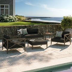 Northlake Weathered Gray Flint 5-Piece Outdoor Patio Teak Wood Furniture Set - Ornate Home