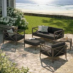 Northlake Weathered Gray Flint 5-Piece Outdoor Patio Teak Wood Furniture Set - Ornate Home