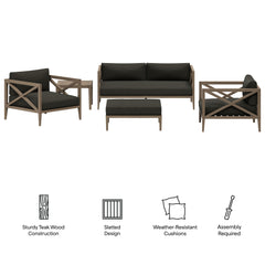 Northlake Weathered Gray Flint 5-Piece Outdoor Patio Teak Wood Furniture Set - Ornate Home