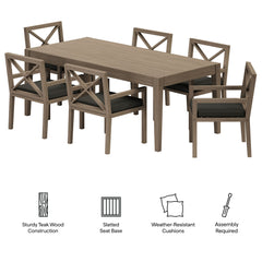 Northlake Weathered Gray Flint 7-Piece Outdoor Patio Teak Wood Dining Set - Ornate Home