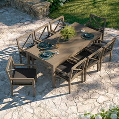 Northlake Weathered Gray Flint 9-Piece Outdoor Patio Teak Wood Dining Set - Ornate Home