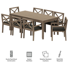 Northlake Weathered Gray Flint 9-Piece Outdoor Patio Teak Wood Dining Set - Ornate Home