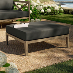 Northlake Weathered Gray Flint Outdoor Patio Teak Ottoman - Ornate Home
