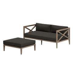 Northlake Weathered Gray Flint Outdoor Patio Teak Wood Loveseat and Ottoman Set - Ornate Home