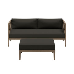 Northlake Weathered Gray Flint Outdoor Patio Teak Wood Loveseat and Ottoman Set - Ornate Home