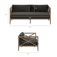 Northlake Weathered Gray Flint Outdoor Patio Teak Wood Loveseat and Ottoman Set - Ornate Home