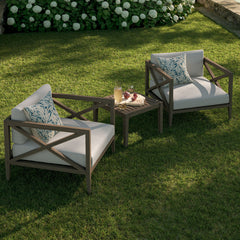Northlake Weathered Gray/Pebble 3-Piece Outdoor Patio Teak Wood Furniture Set with Armchair and Side Table - Ornate Home