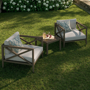 Northlake Weathered Gray/Pebble 3-Piece Outdoor Patio Teak Wood Furniture Set with Armchair and Side Table - Ornate Home