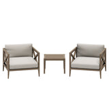 Northlake Weathered Gray/Pebble 3-Piece Outdoor Patio Teak Wood Furniture Set with Armchair and Side Table - Ornate Home