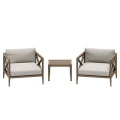 Northlake Weathered Gray/Pebble 3-Piece Outdoor Patio Teak Wood Furniture Set with Armchair and Side Table - Ornate Home