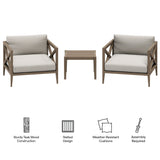 Northlake Weathered Gray/Pebble 3-Piece Outdoor Patio Teak Wood Furniture Set with Armchair and Side Table - Ornate Home