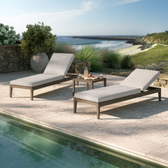 Northlake Weathered Gray/Pebble 3-Piece Outdoor Patio Teak Wood Furniture Set with Chaise Lounges and Side Table - Ornate Home