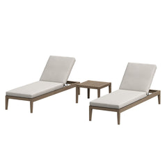Northlake Weathered Gray/Pebble 3-Piece Outdoor Patio Teak Wood Furniture Set with Chaise Lounges and Side Table - Ornate Home
