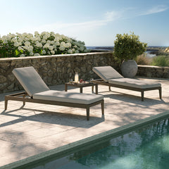 Northlake Weathered Gray/Pebble 3-Piece Outdoor Patio Teak Wood Furniture Set with Chaise Lounges and Side Table - Ornate Home