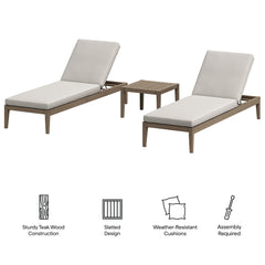 Northlake Weathered Gray/Pebble 3-Piece Outdoor Patio Teak Wood Furniture Set with Chaise Lounges and Side Table - Ornate Home