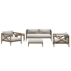 Northlake Weathered Gray/Pebble 5-Piece Outdoor Patio Teak Wood Furniture Set - Ornate Home