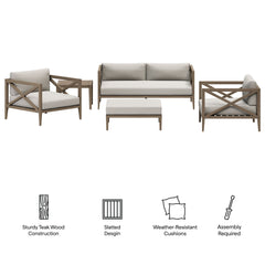 Northlake Weathered Gray/Pebble 5-Piece Outdoor Patio Teak Wood Furniture Set - Ornate Home