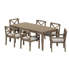 Northlake Weathered Gray/Pebble 7-Piece Outdoor Patio Teak Wood Dining Set - Ornate Home