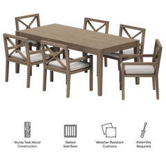 Northlake Weathered Gray/Pebble 7-Piece Outdoor Patio Teak Wood Dining Set - Ornate Home